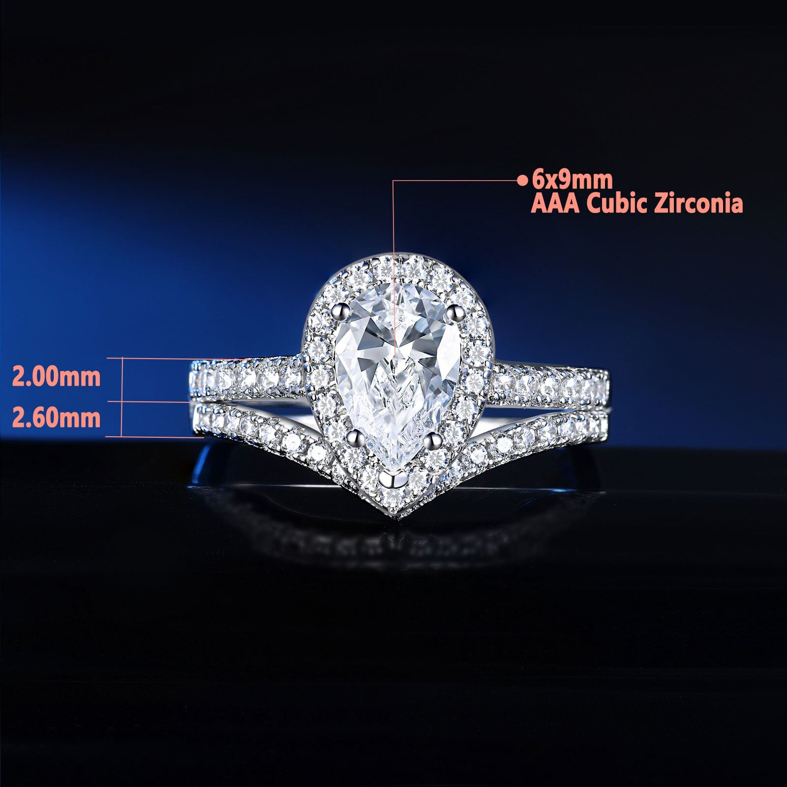 Halo Pear Cut Victory Ring Set - AAAAA Zirconia - 925 Sterling Silver