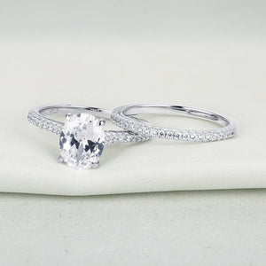 Oval Shape Rings Set 2 pc - 925 Sterling Silver - 1.9Ct 5A CZ Straight Band