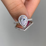 Load image into Gallery viewer, Halo Pear Cut Victory Ring Set - AAAAA Zirconia - 925 Sterling Silver
