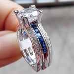 Load image into Gallery viewer, Sterling Silver Bridal Sets - 1.8 Ct BOLD Round Cut Blue sides - 5A CZ
