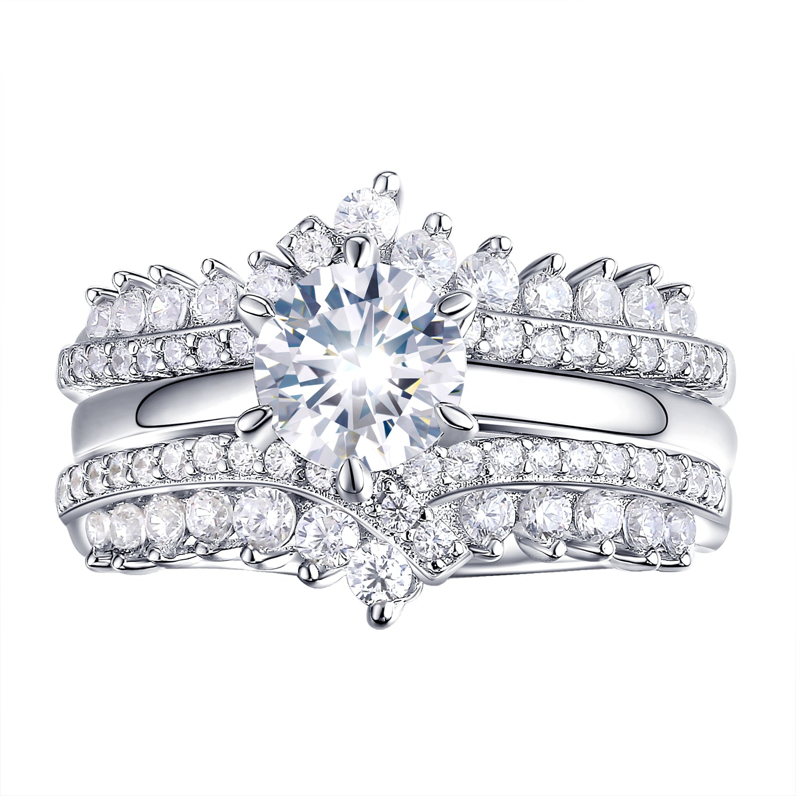 Solitaire Arc Ring Set - Detachable Guard Band 5A CZ - 2 Pcs 925 Sterling Silver