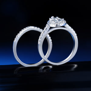 Halo Pear Cut Victory Ring Set - AAAAA Zirconia - 925 Sterling Silver