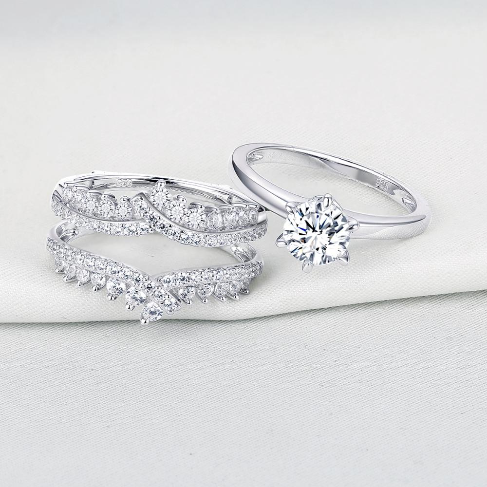 Solitaire Arc Ring Set - Detachable Guard Band 5A CZ - 2 Pcs 925 Sterling Silver