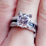 Load image into Gallery viewer, Sterling Silver Bridal Sets - 1.8 Ct BOLD Round Cut Blue sides - 5A CZ
