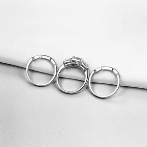 3 Pcs Wedding Ring Set - 925 Sterling Silver Princess Cut AAAAA CZ