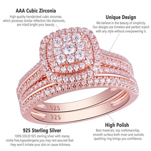 Rose Gold Color - Wedding Rings - 925 Sterling Silver Bridal Set 1.6Ct 5A CZ