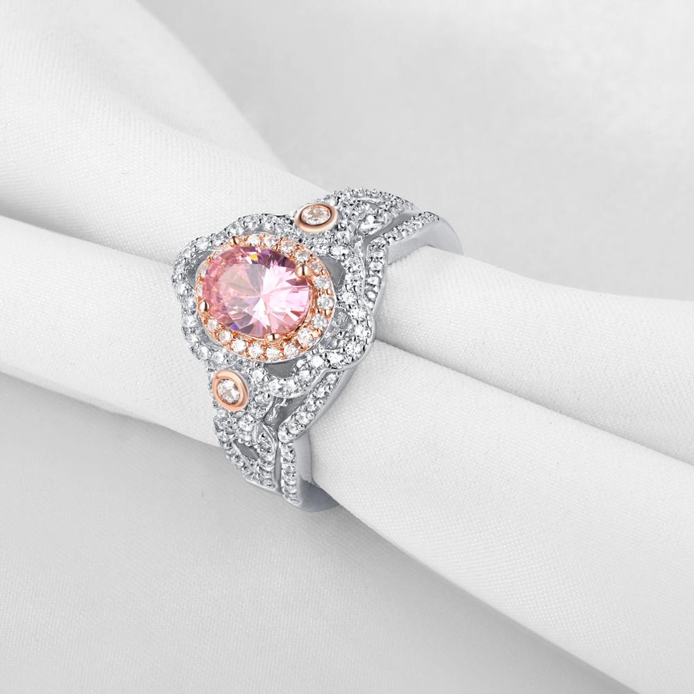 Aurora - Sterling Silver Designer Ring Set -Women Rose Gold Color Pink Oval-AAA Zirconia