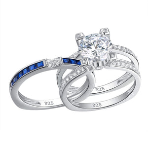 Sterling Silver Bridal Sets - 1.8 Ct BOLD Round Cut Blue sides - 5A CZ