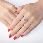 Load image into Gallery viewer, Aurora - Sterling Silver Designer Ring Set -Women Rose Gold Color Pink Oval-AAA Zirconia
