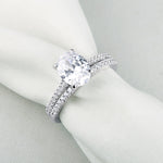 Load image into Gallery viewer, Oval Shape Rings Set 2 pc - 925 Sterling Silver - 1.9Ct 5A CZ Straight Band
