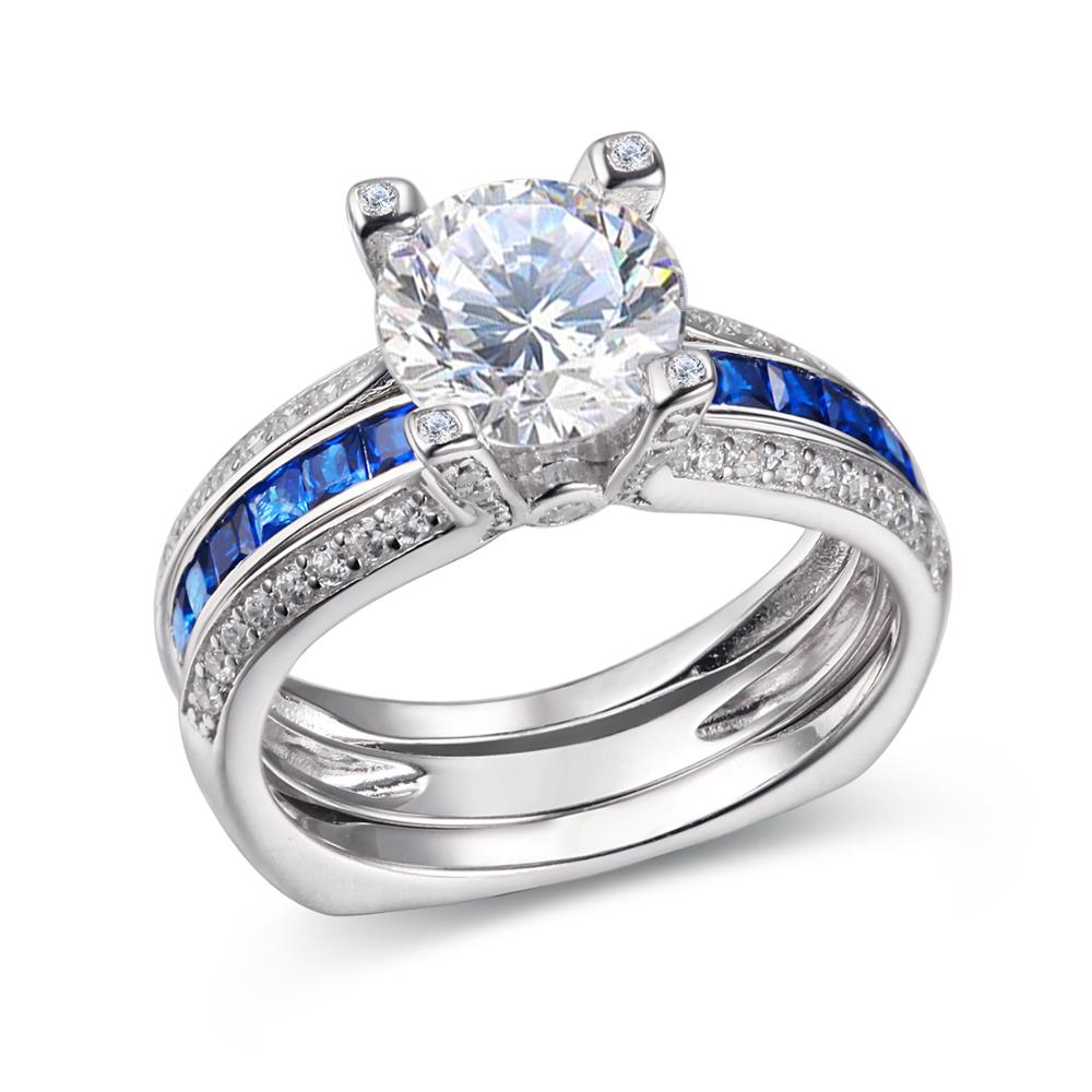 Sterling Silver Bridal Sets - 1.8 Ct BOLD Round Cut Blue sides - 5A CZ