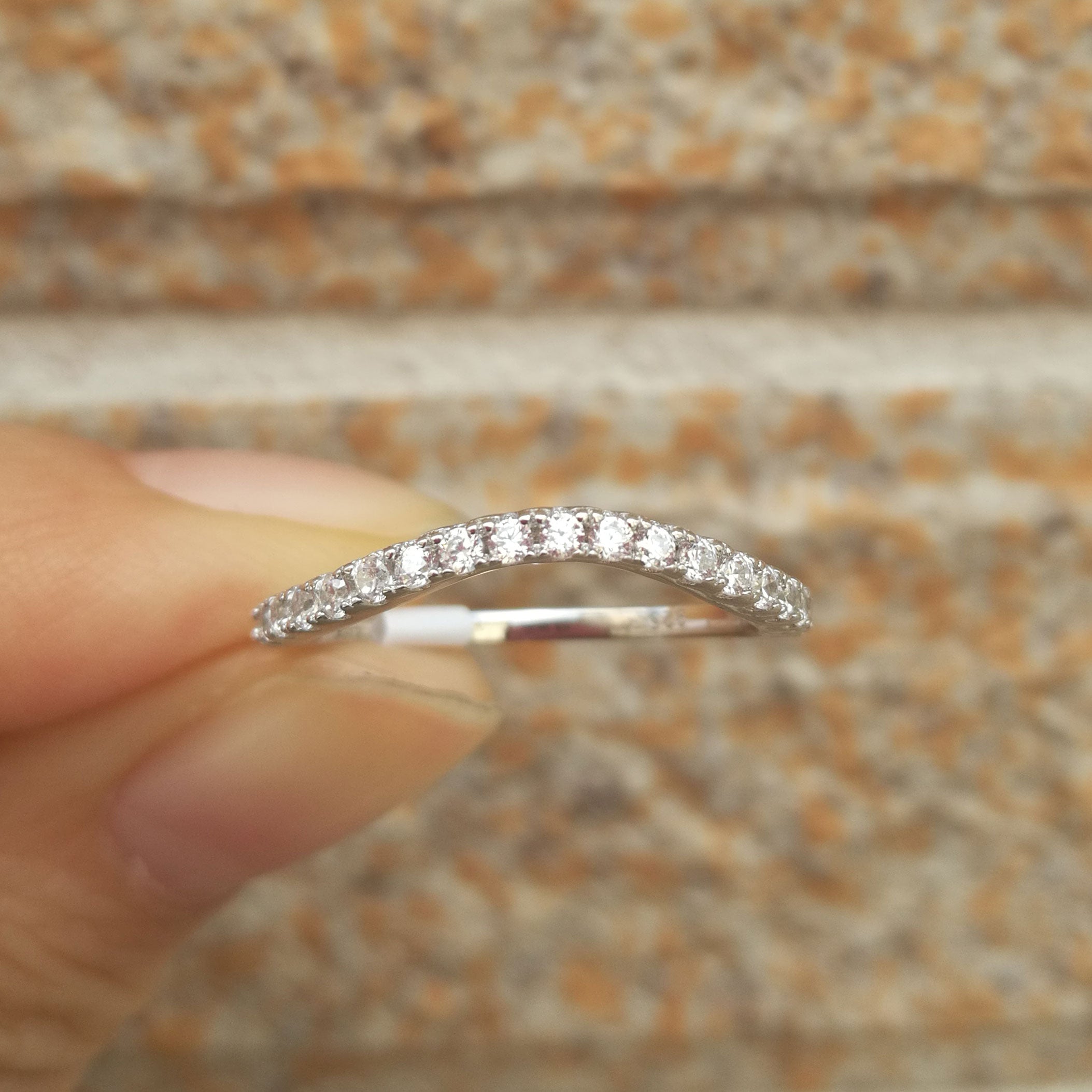 Stackable Engagement Sterling Silver Band with Cubic Zirconia