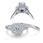 Load image into Gallery viewer, Sterling Silver Designer Ring Sets - Victorian Style Blue Side Stones -AAA CZ
